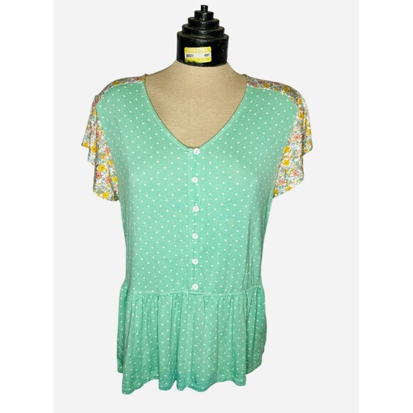 Matilda Jane Dream Chasers Free To Be Top Floral Green Polka Dot Womens M Boho - Picture 1 of 7